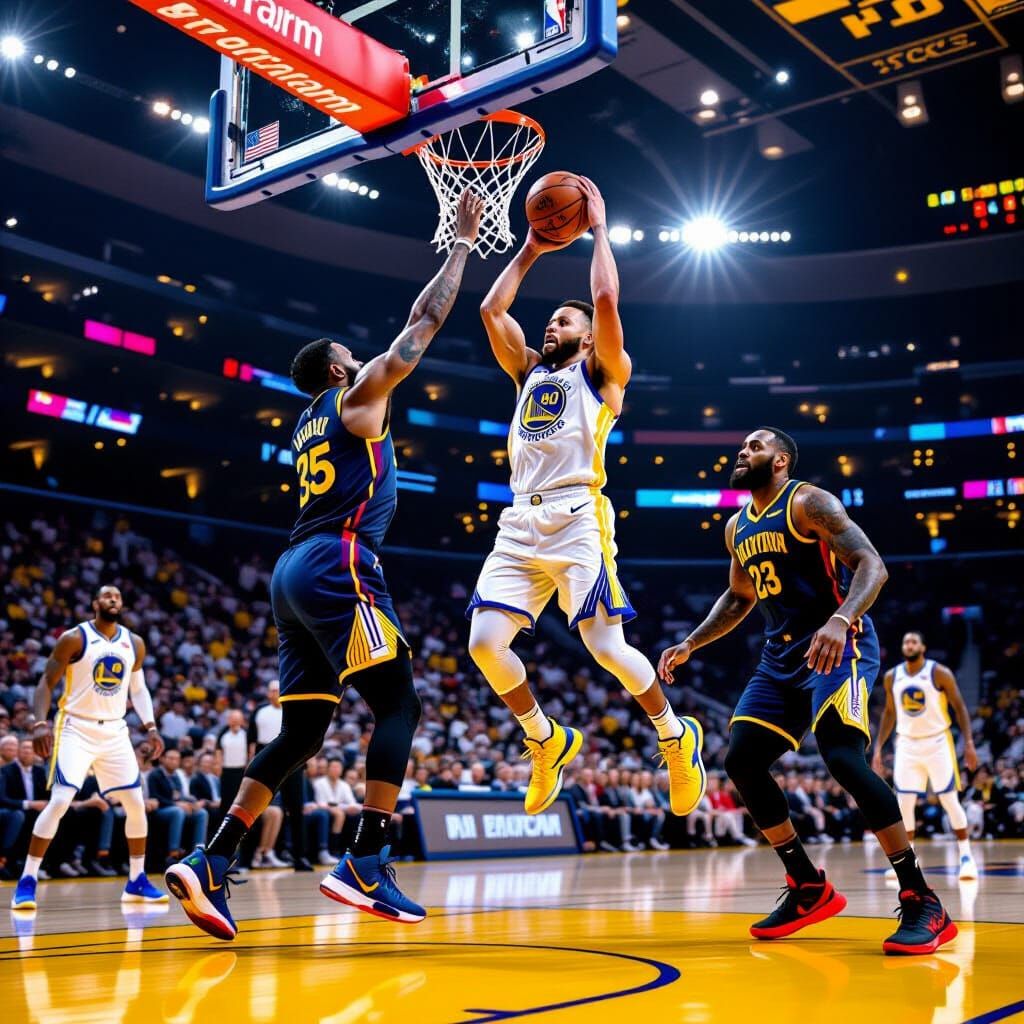 Steph Curry Dunks on LeBron in Hyperrealistic Collage