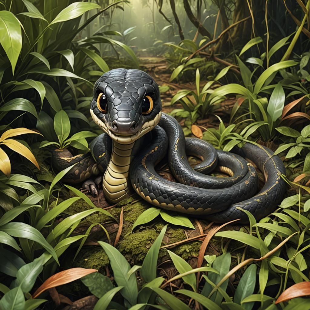 Adorable Baby Snake in Jungle Book Style
