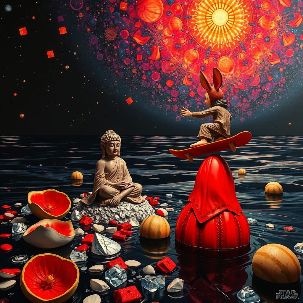 Surreal Salvador Dali Inspired Scene with Stitches and Float...