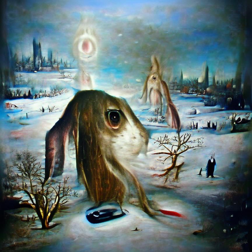 Eldritch Winter Hare in Oil, Bosch and Blake Style
