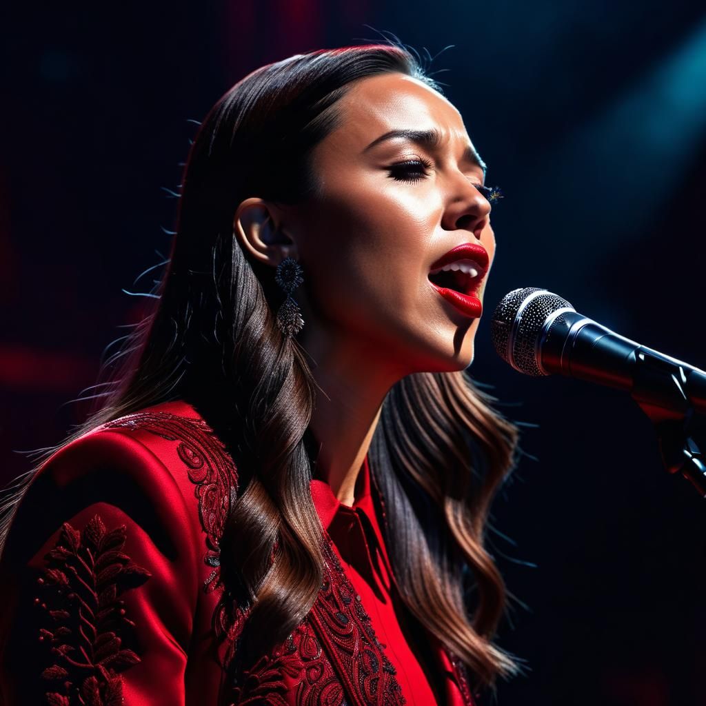 Olivia Rodrigo Singing Sadly in Red Hues