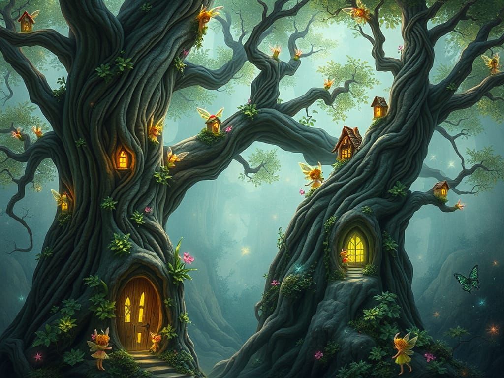 A fairy village, with a fairytale landscape