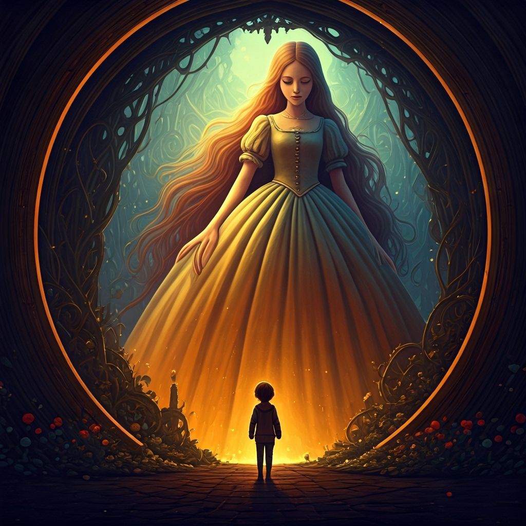 Tall Girl Looms Over Boy in Whimsical Children's Book Style