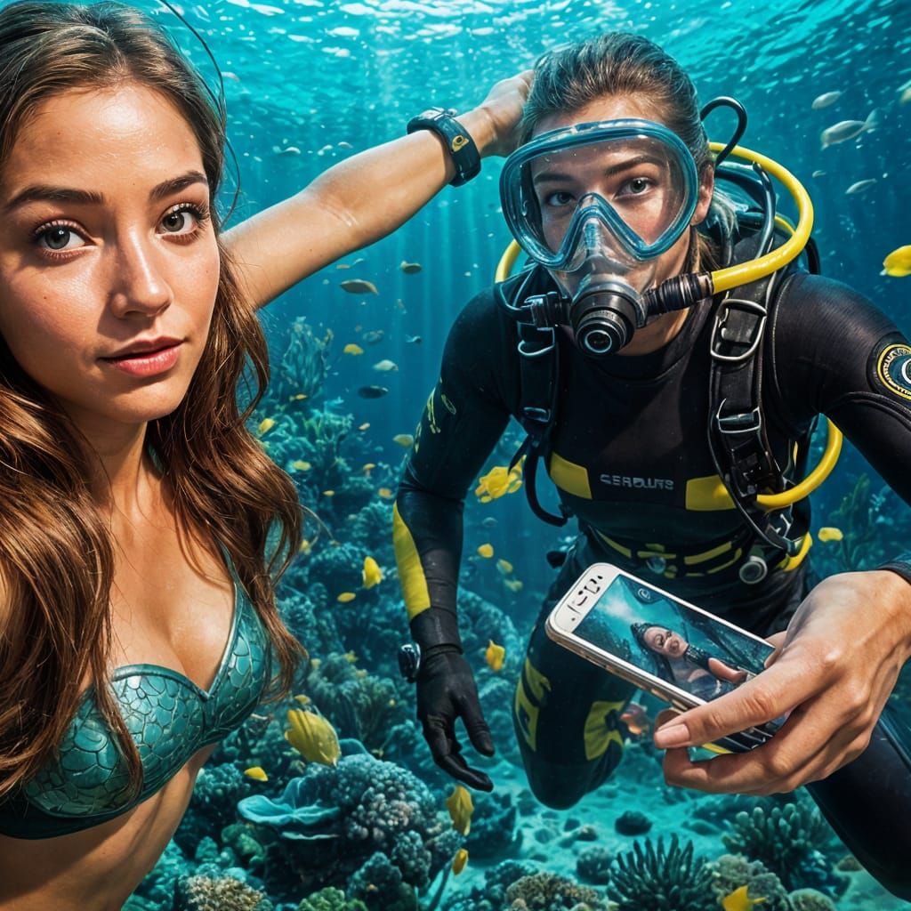 Mermaid Selfie Under the Sea: Hyperrealistic Splash Art