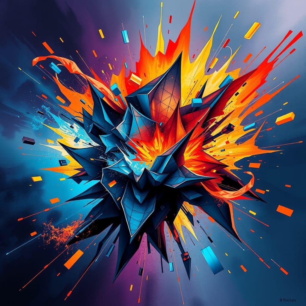 Abstract Cyberpunk Eruption: Turbulent Energy and Chaos