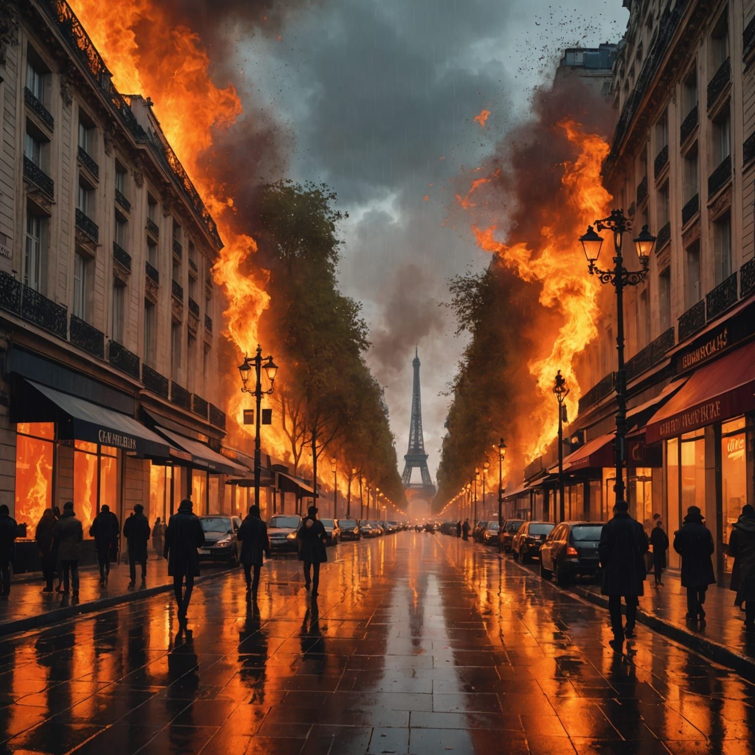 Champs-Élysées Ablaze: A Sinister Vision