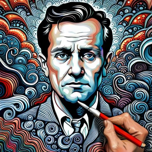 Sinister Illustrated Man Fractal Zentangle Mural