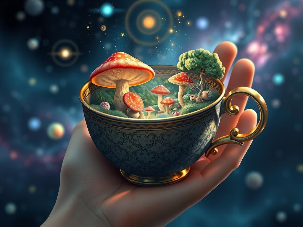 Fairy Forest Teacup: Detailed Digital Art
