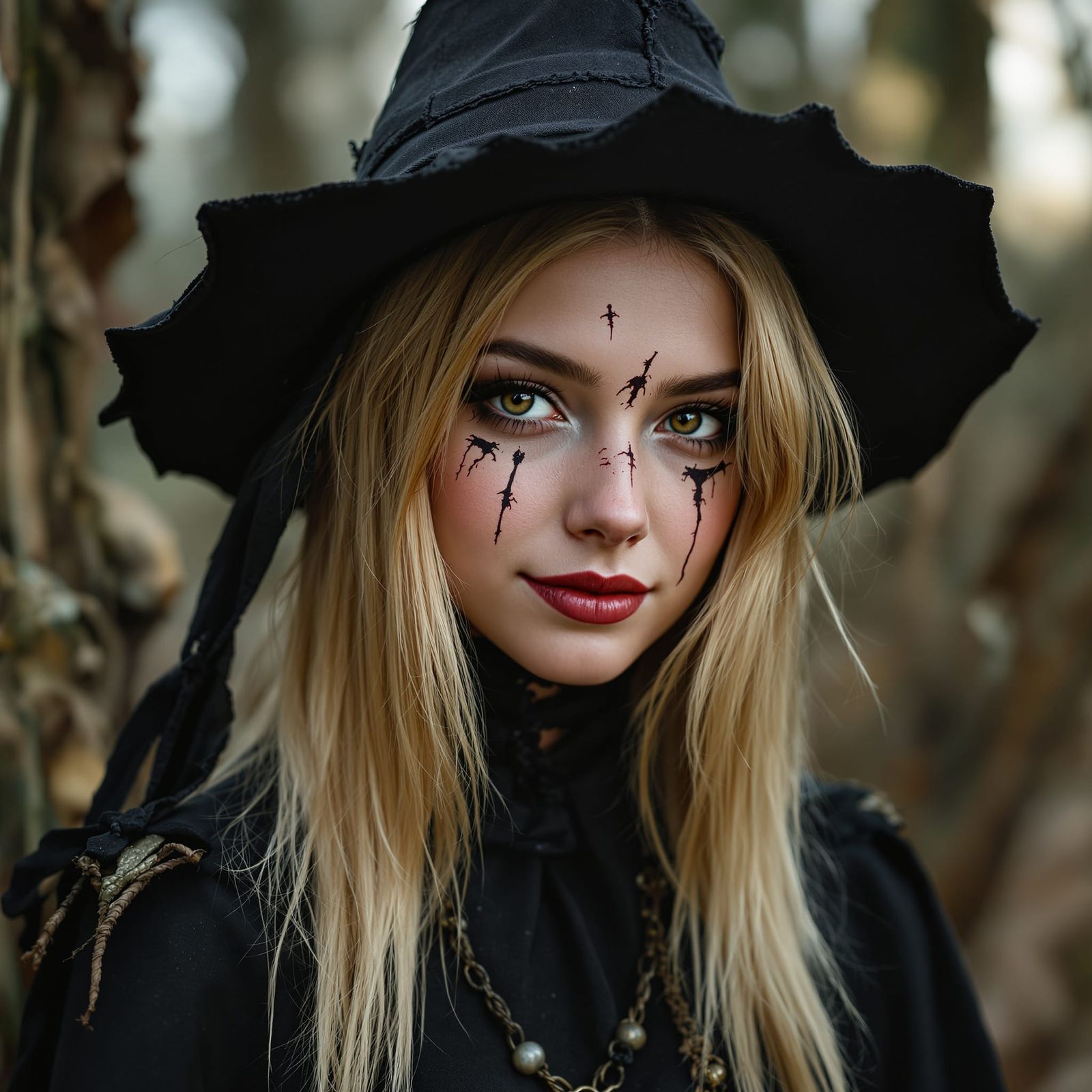 Hyperreal Scarecrow Portrait with Golden Hair