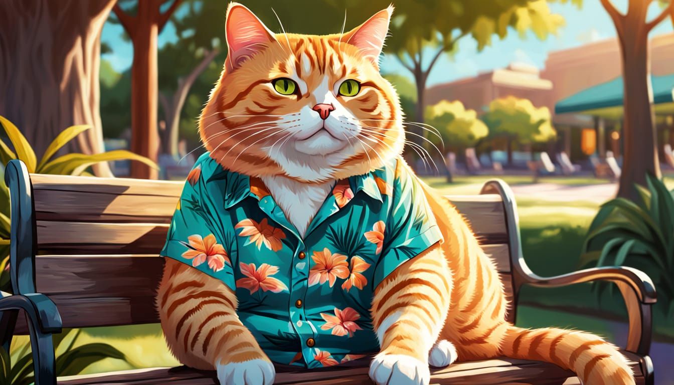 Orange Tabby Cat Sipping Coffee: Digital Painting