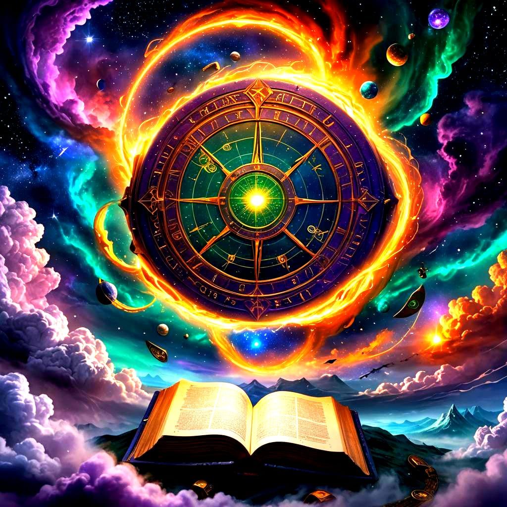 Fantasy Book of Secrets with Galaxy Background