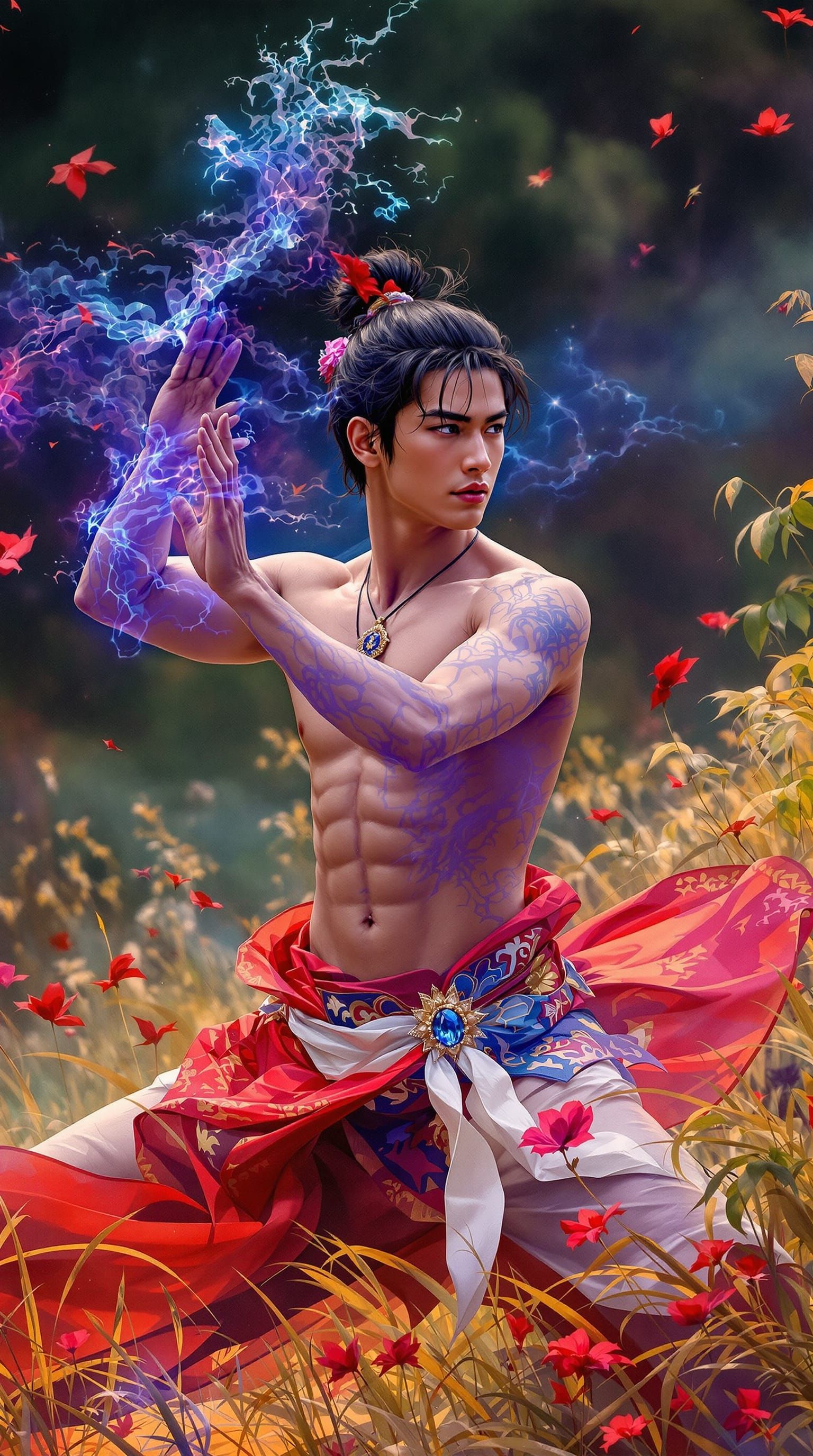 Man Practices Tai Chi in Indian Countryside