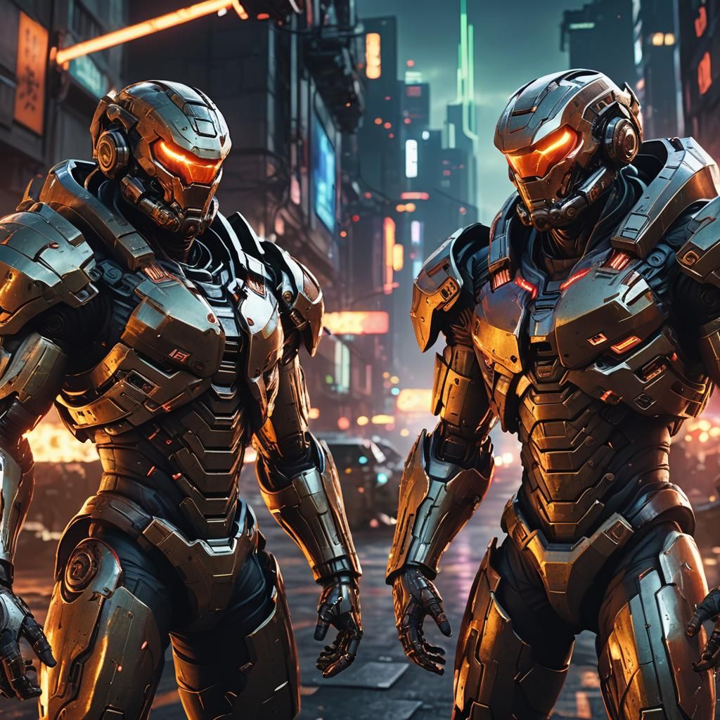 Epic Anime Battle in Futuristic City, 3D Render