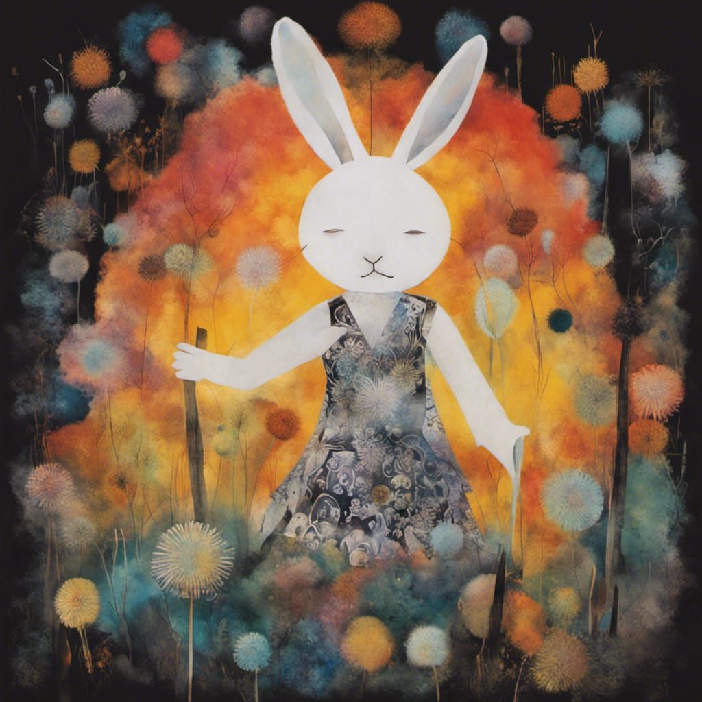 Native American Rabbit Spirit in Dandelion Dreamscape
