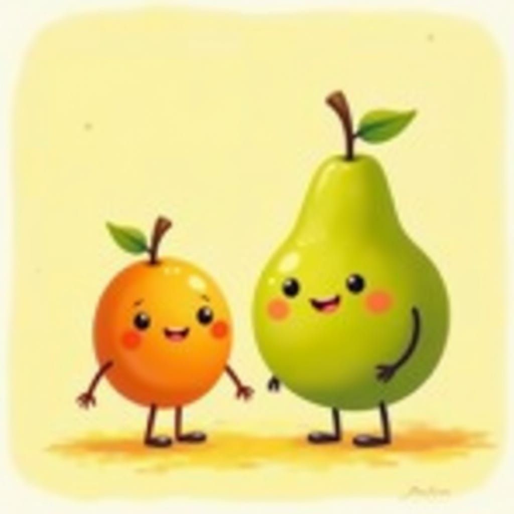 Orange and Pear Fruit Characters in Cartoon Style