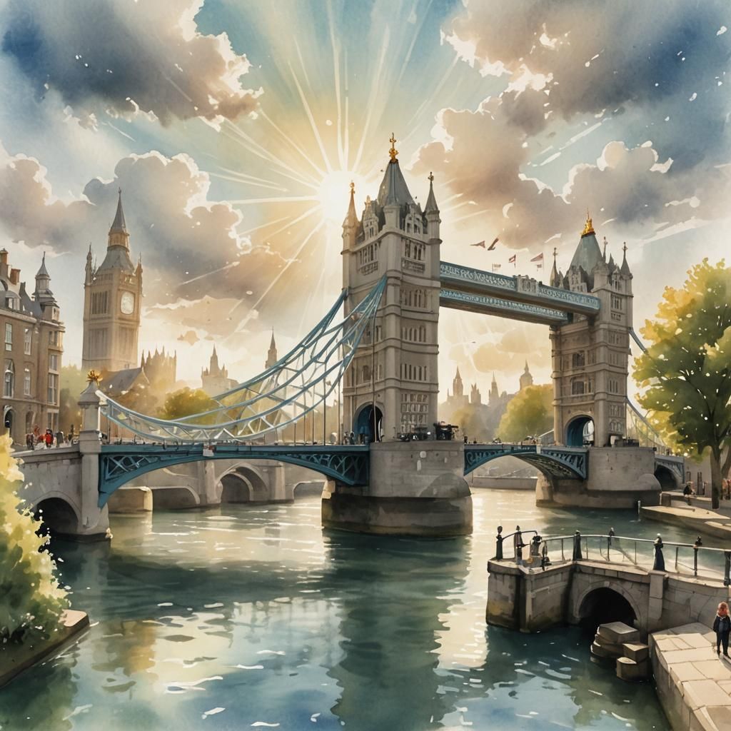 Tower Bridge in Watercolor Storybook Style