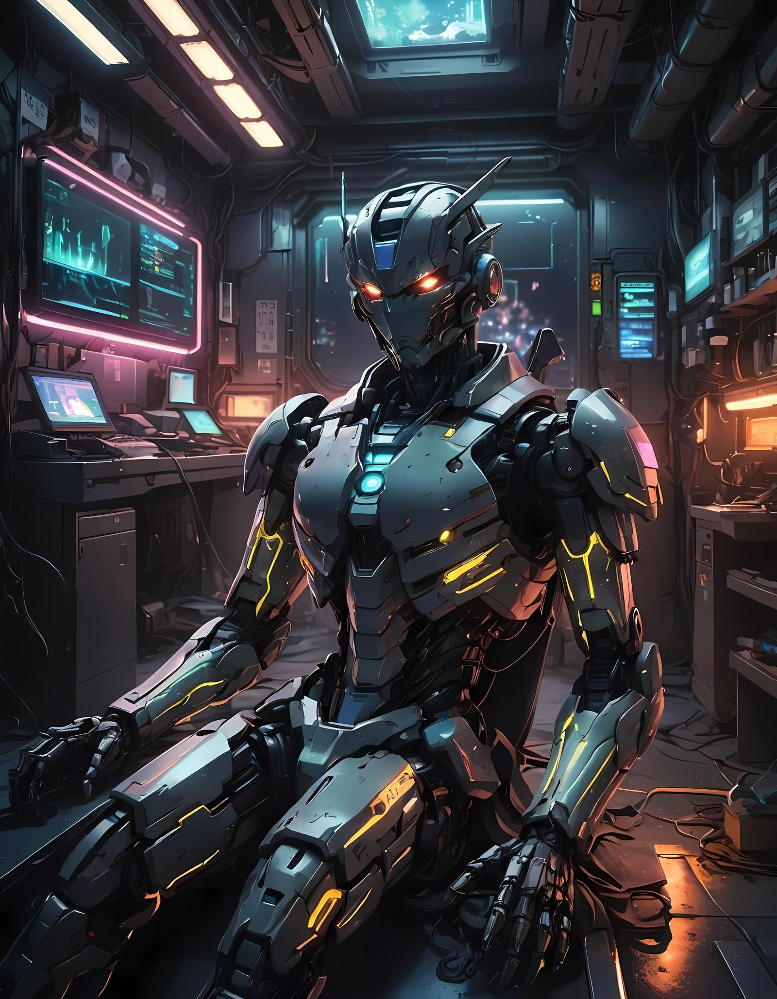 Android in Standby Mode with Glowing Limbs