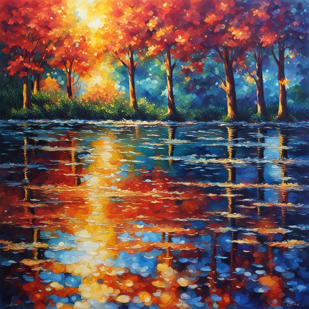 Bright Water Reflections: Sparkling Impressionism