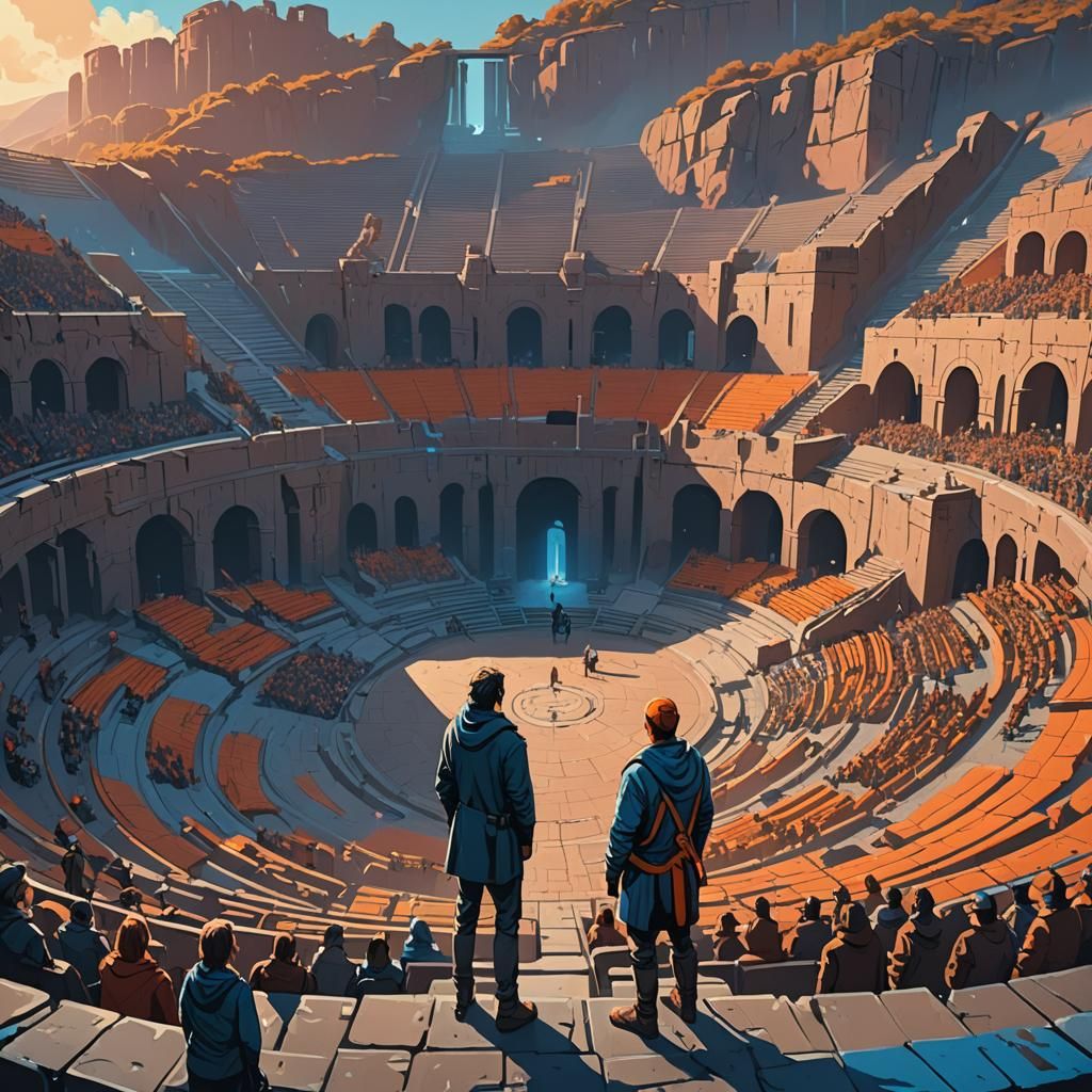 Confident Speaker in Ancient Amphitheater, Digital Art