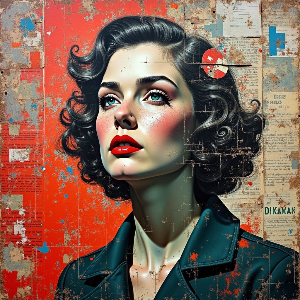 Mixed media appearance oil painting, pop art collage aesthetic...