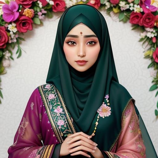 Pakistani Woman Holding Flowers: Renaissance Portrait