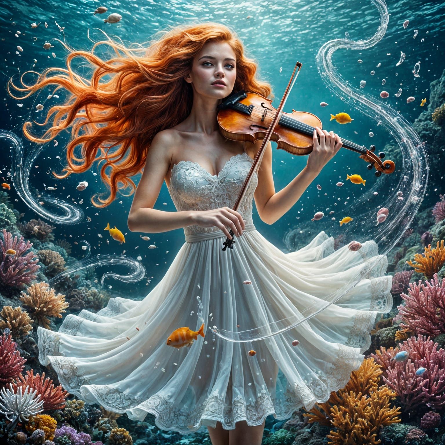 Enchanting Mermaid Violinist in Ethereal Oceanic Splendor