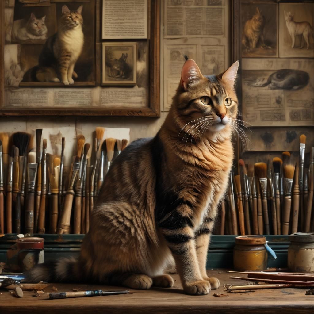 Artistic Cat in Renaissance Painter's Studio