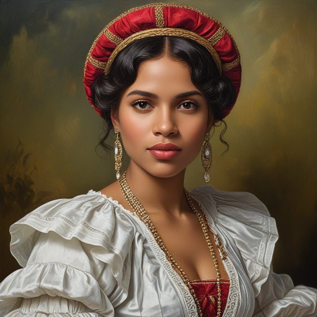 Dominican Woman in Traditional Garb, Rubens Oil Painting Sty...