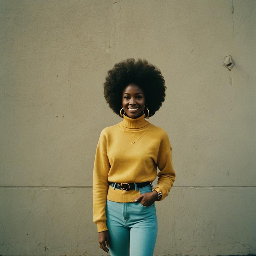 1970s Style Portrait of a Young Woman with Afro