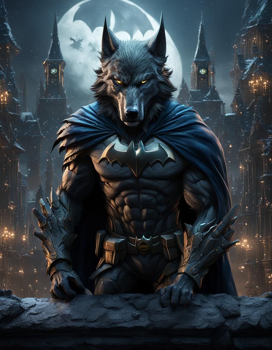 Wolf as Batman: Detailed Matte Painting
