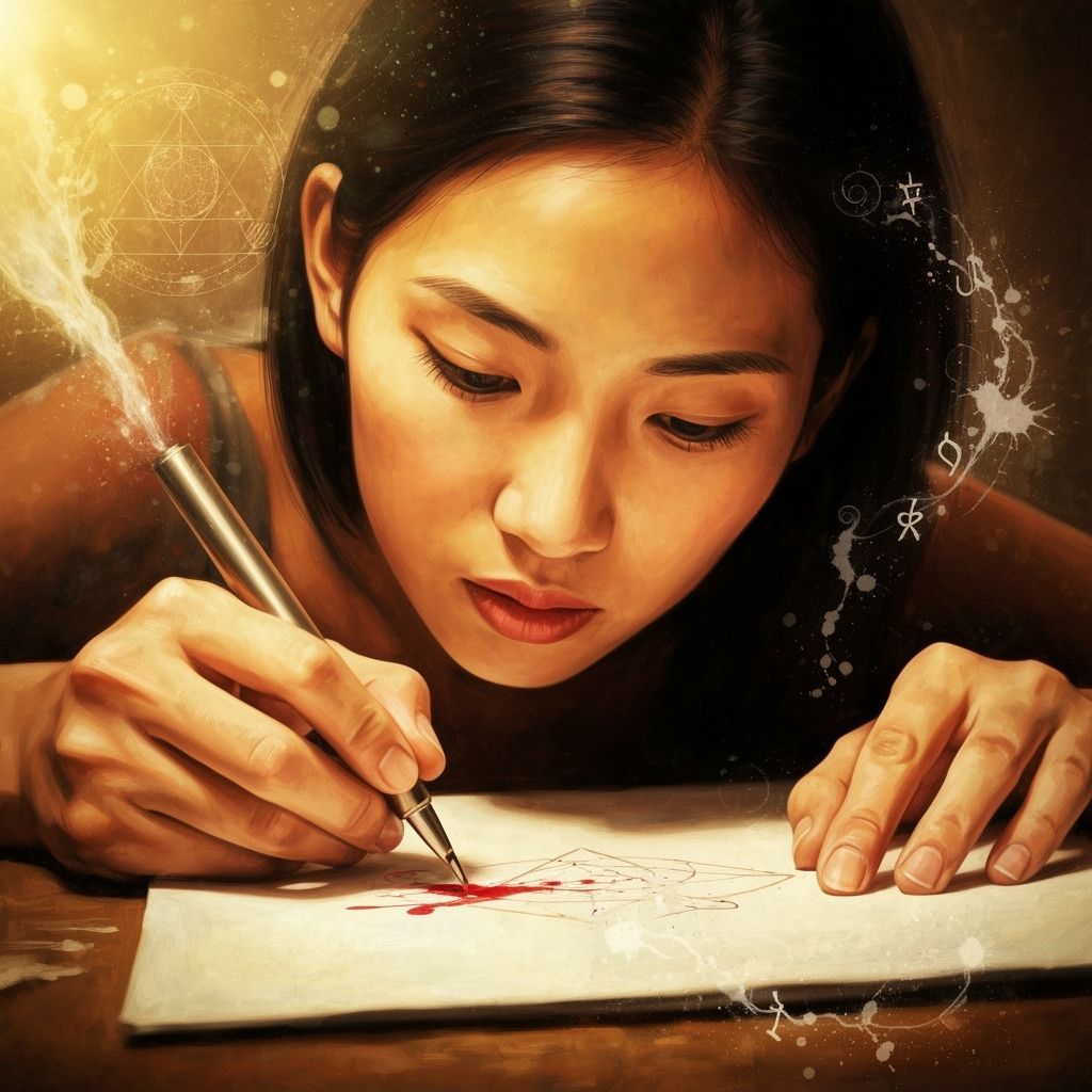 Asian Woman's Soul on Paper: Expressionist Oil Painting