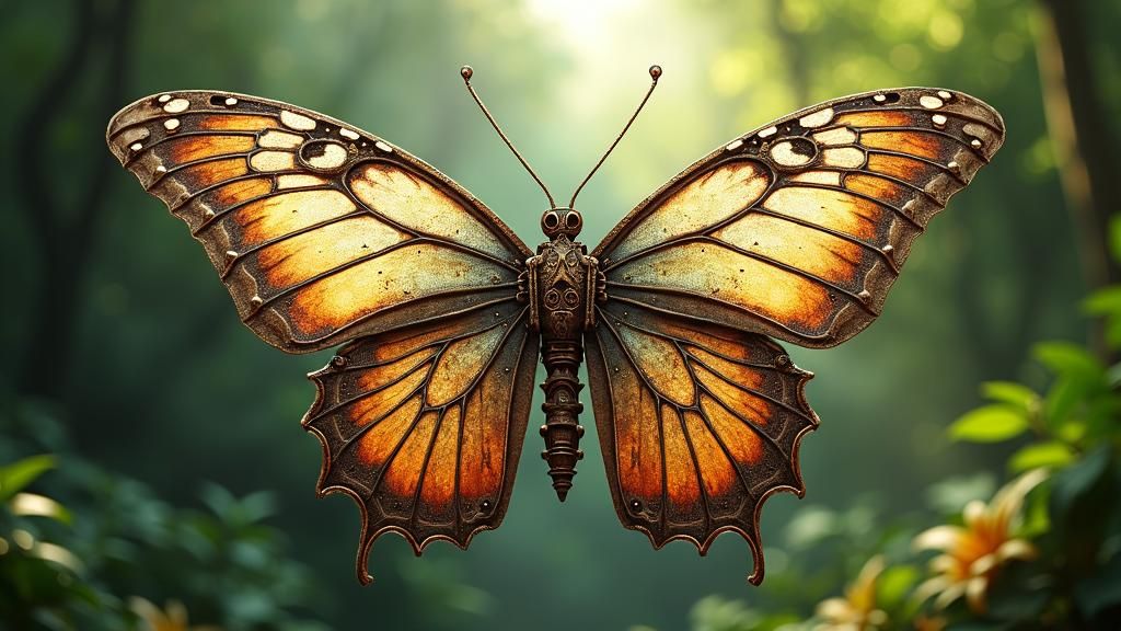 Majestic Metallic Butterfly: Steampunk Art Nouveau