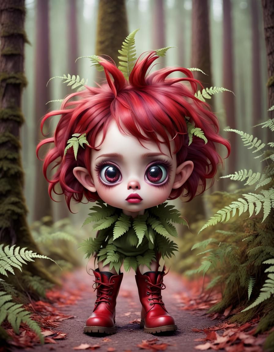 Adorable Fern Creature with Red Hair and Boots