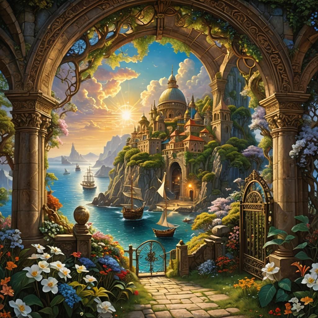 Ocean Harbor Through Gate: Digital Matte Painting