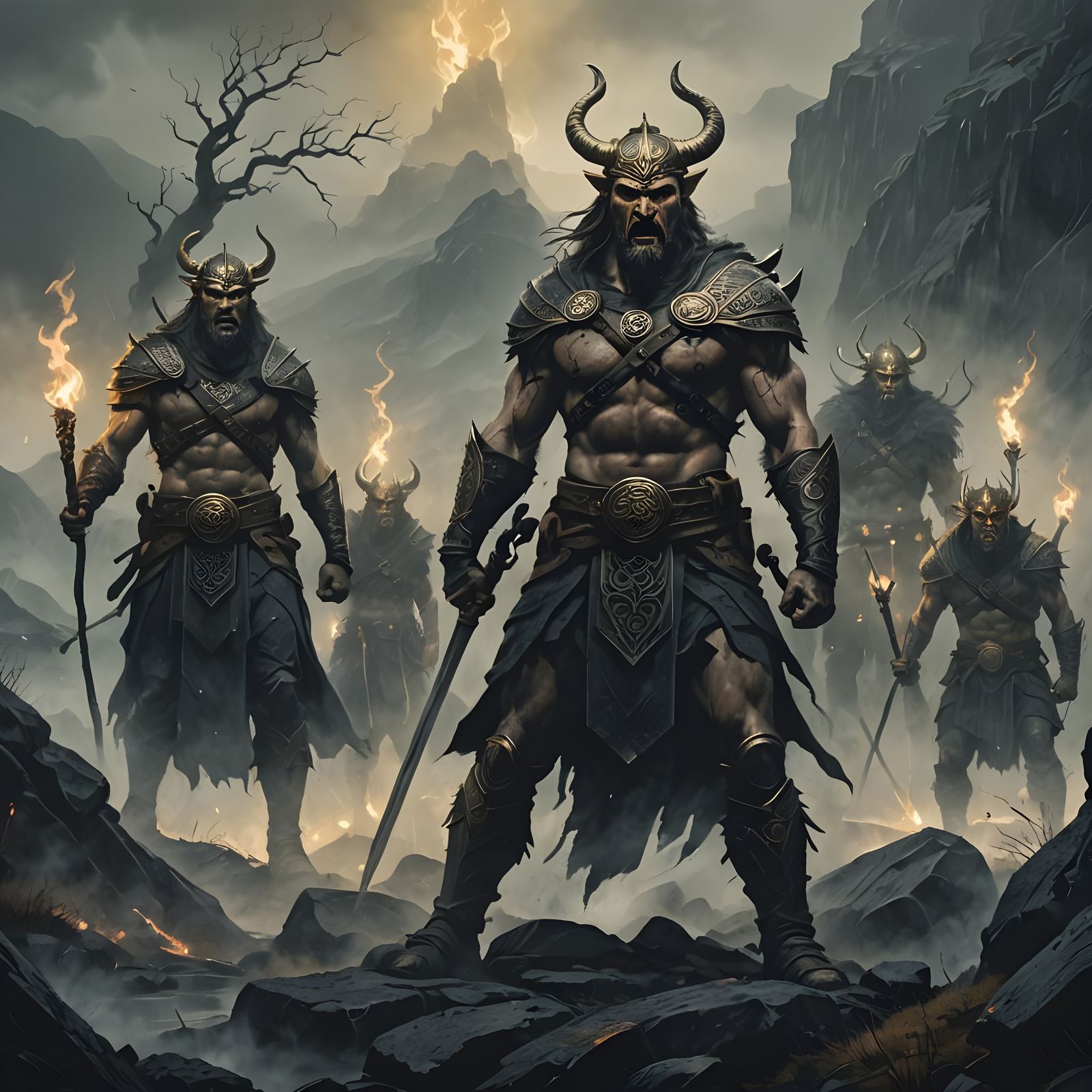 Epic Celtic Warriors in Sinister Fantasy Art Style
