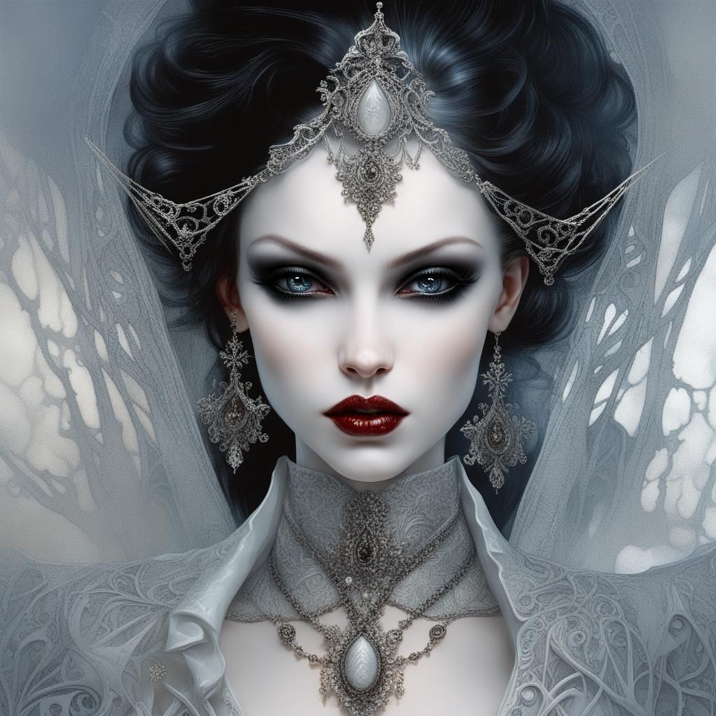 Porcelain Gothic Vampire with Sparkles and Fog