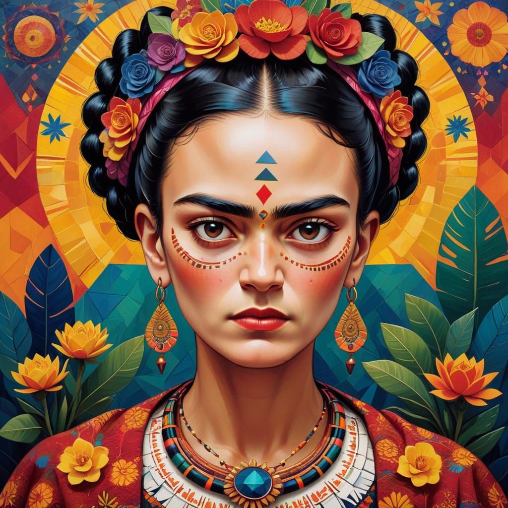 Mystical Portrait of a Strong, Adorned Woman in Frida Kahlo ...