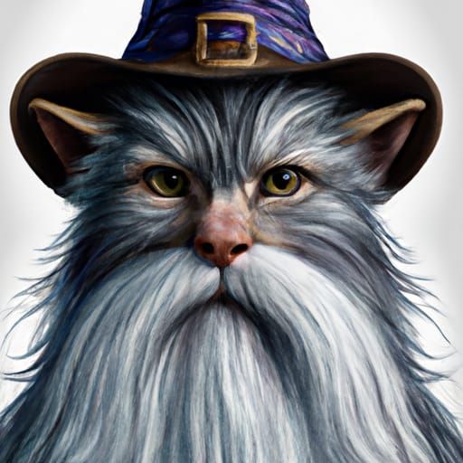 Cat in Gandalf Hat Portrait, Digital Screen Print