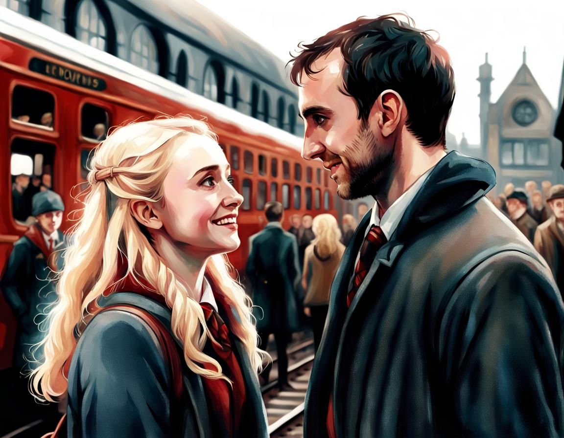 Neville and Luna Meet at Railway Station, Detailed Art