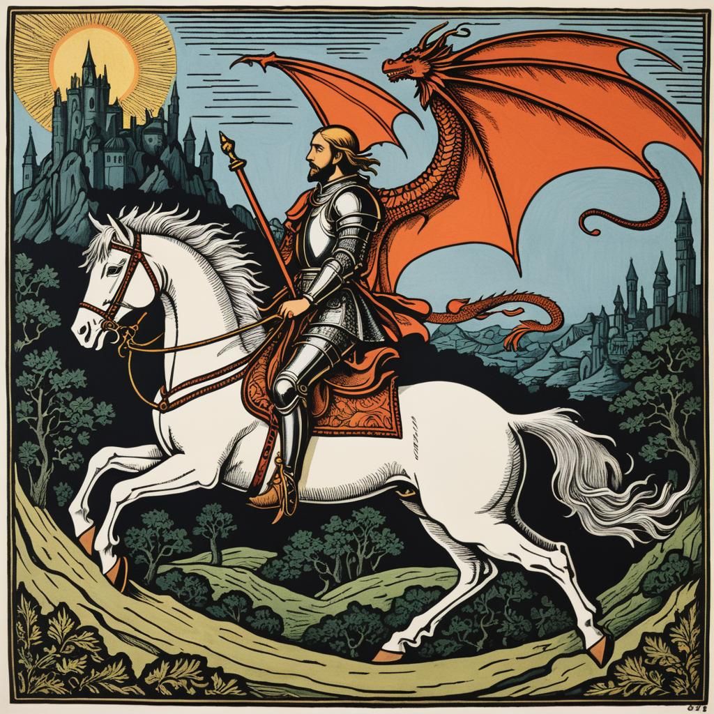 Man and Dragon: Renaissance Woodcut Illustration