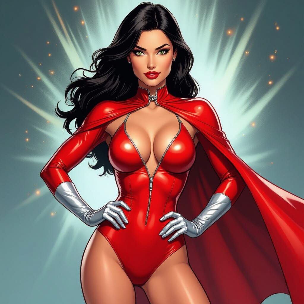 Superheroine in Latex Suit, Comic Book Style