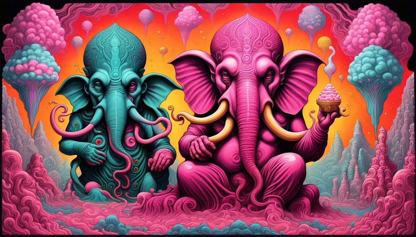 Cthulhu and Ganesh share a big Cotton Candy