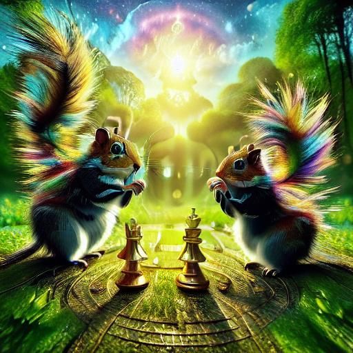 Squirrels Play Chess in Wonderland with Light Effects