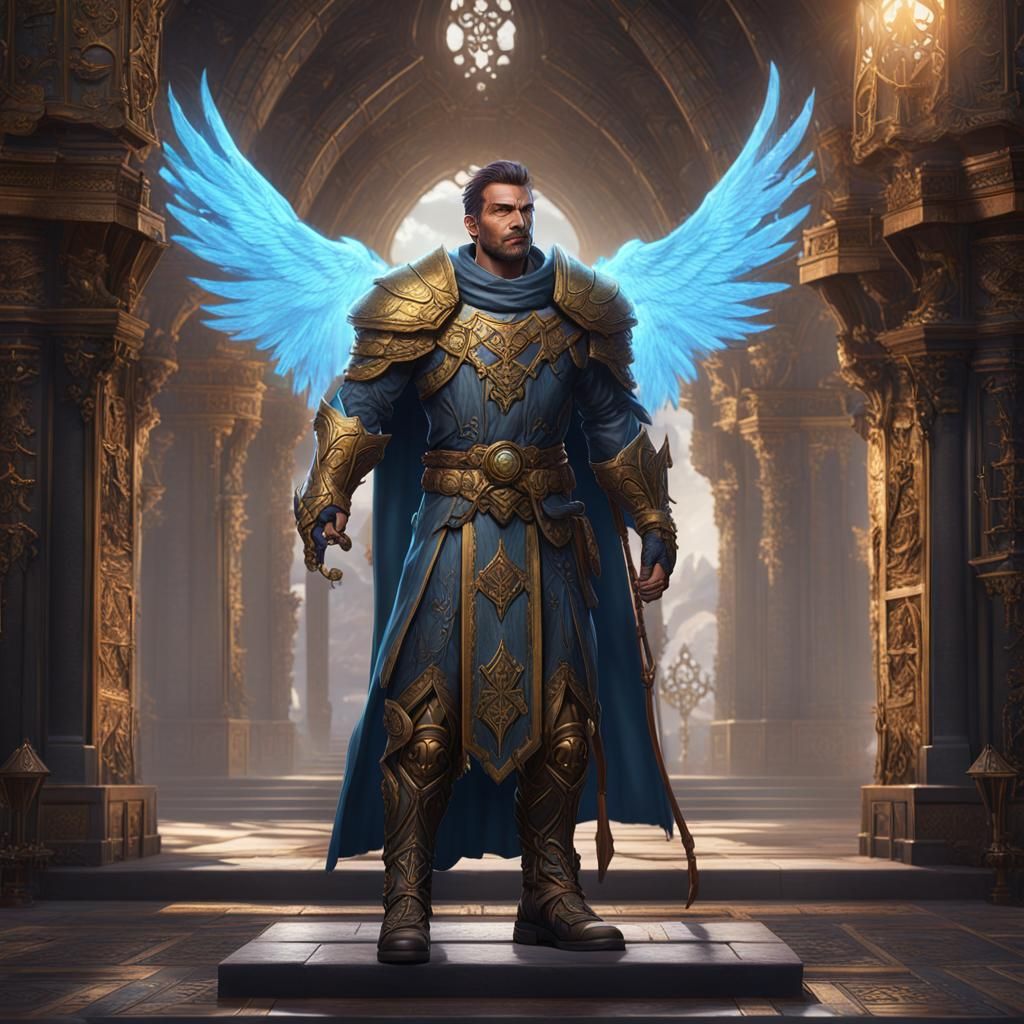 Male Aasimar Cleric in Detailed Matte Painting