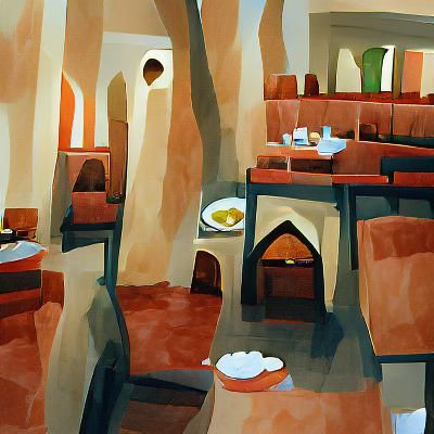 Minimalist Gouache Painting of Lebanese Restaurant