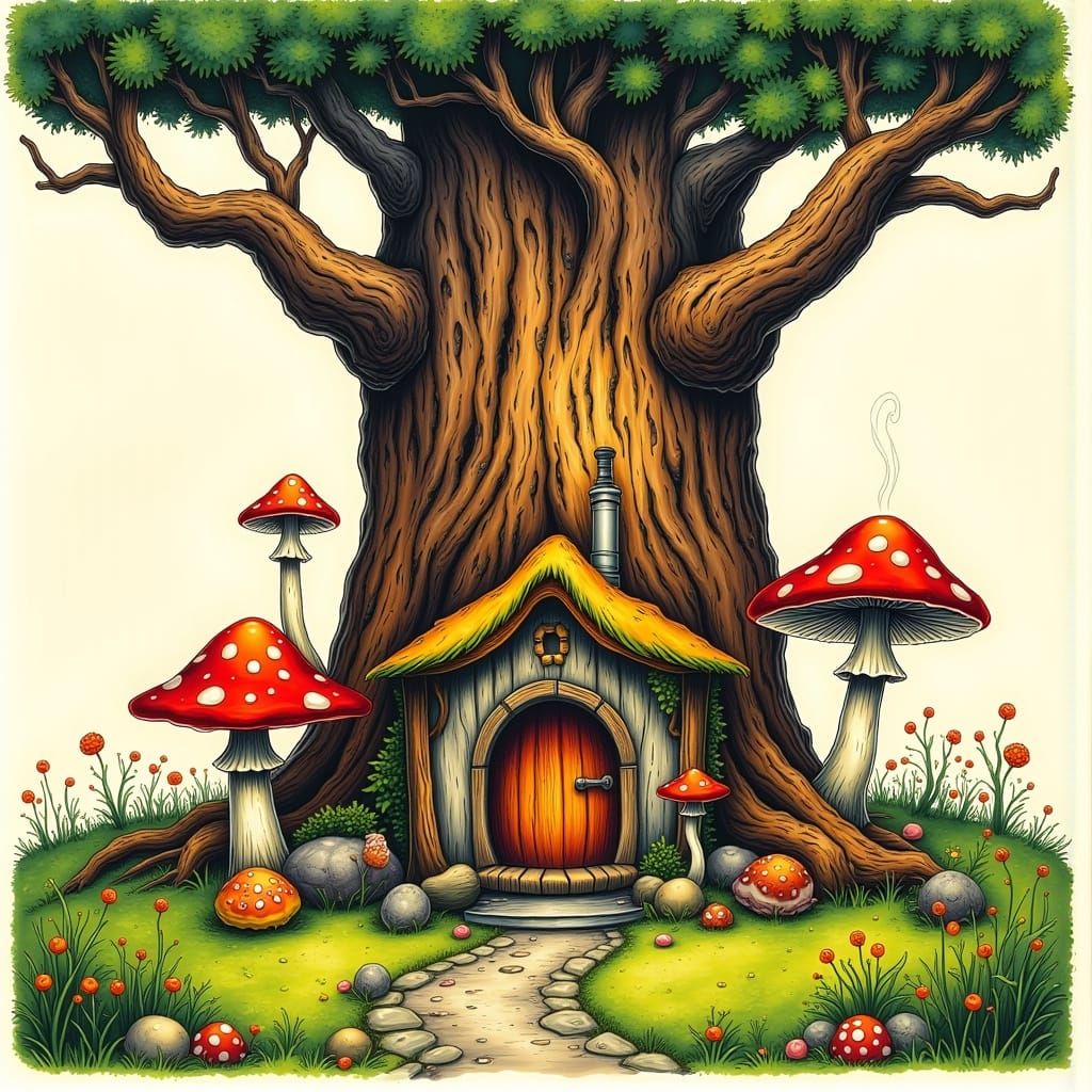 Enchanted Squirrel Home at Oak Tree Base