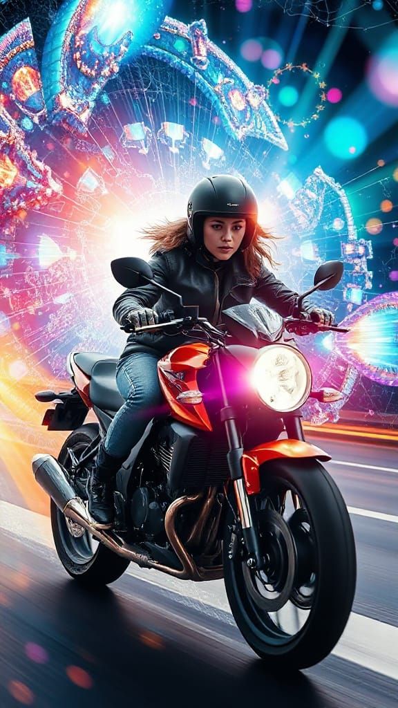 Motorcycle Rider Embedded in Mandelbrot Fractal Art