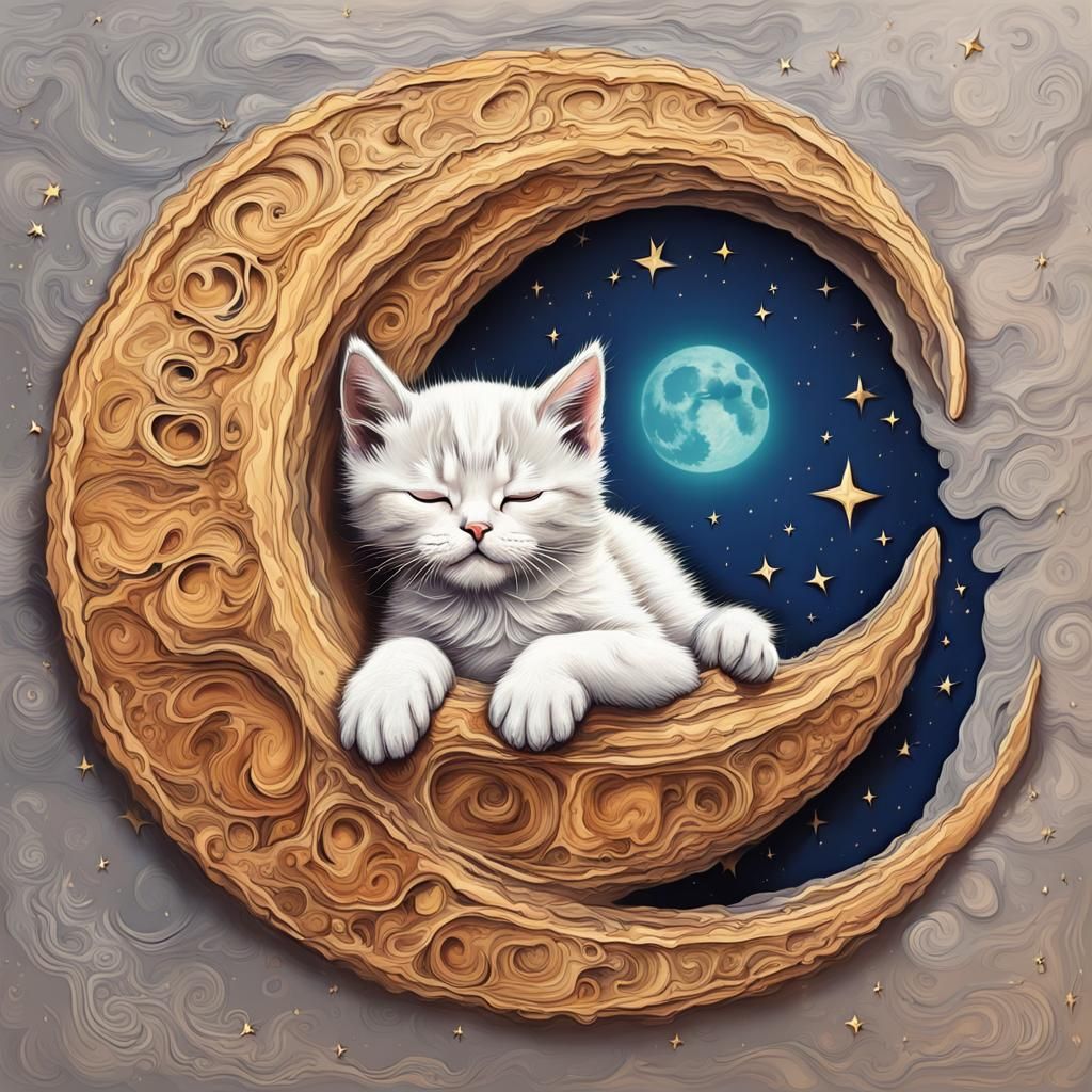 Kitten Sleeping on Moon: Abstract Art