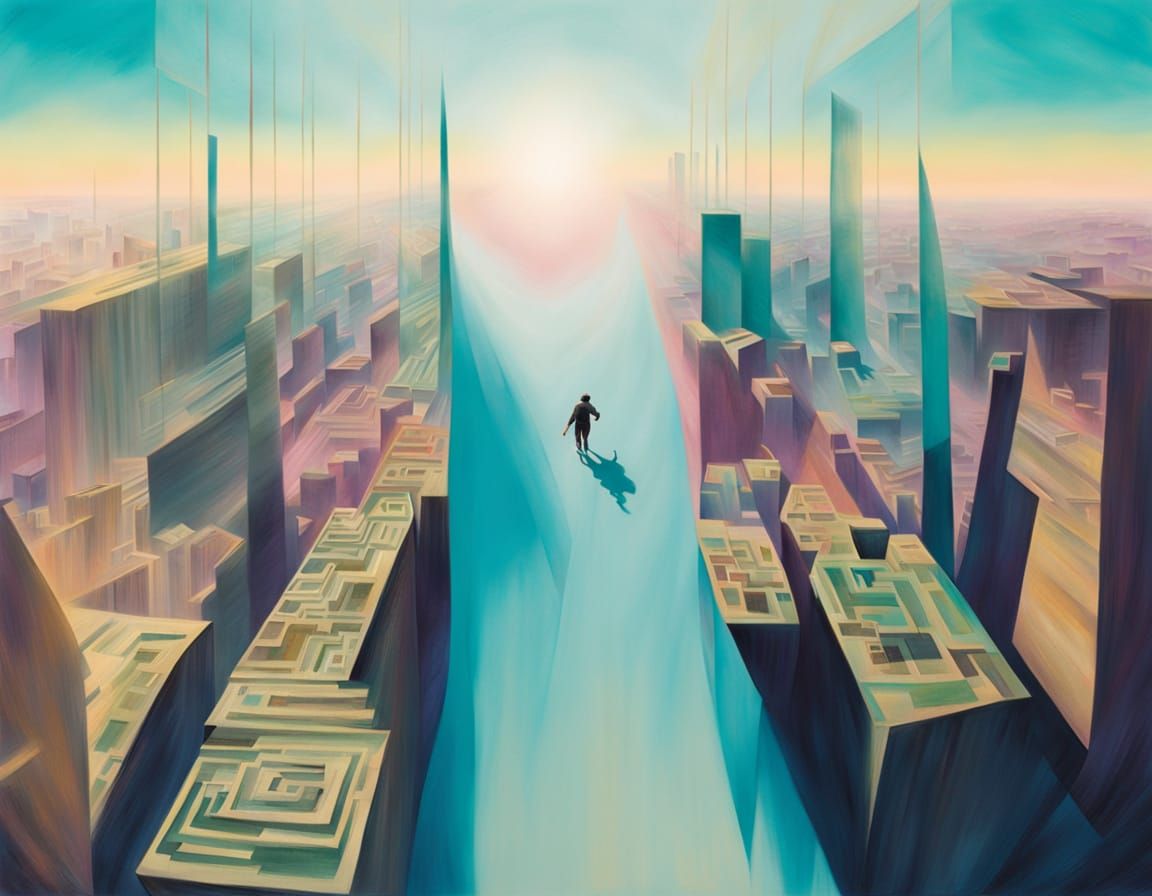 Surreal Vertigo: Warped Perspective in Pastel