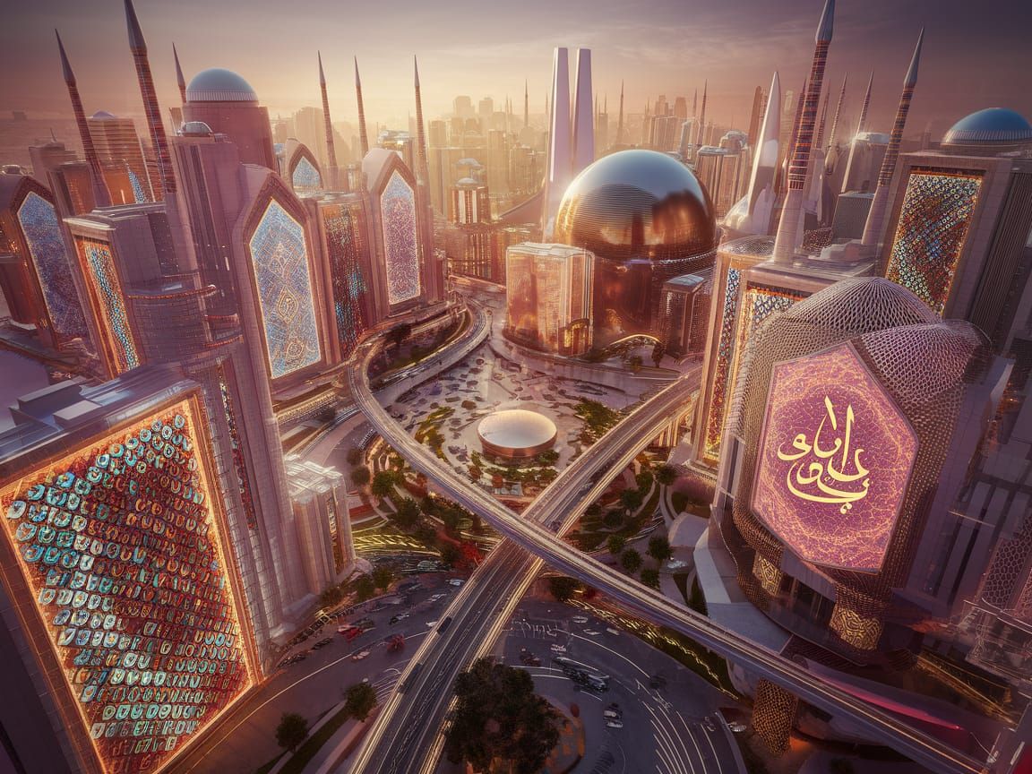 Futuristic Islamic Metropolis in Warm Light
